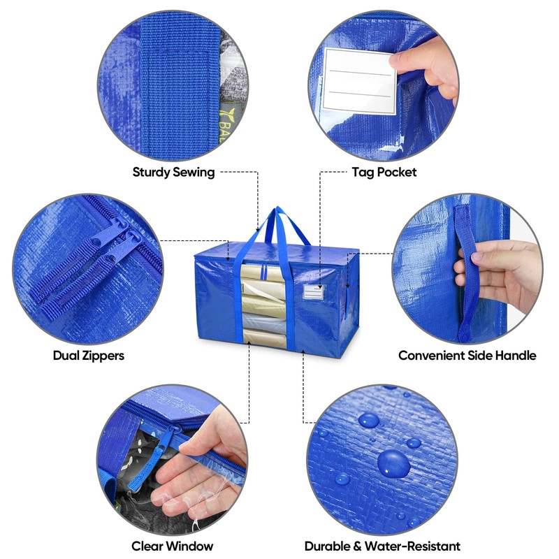 BALEINE 4-Pack Oversized Moving Bags with Reinforced Handles, Heavy-Duty Storage