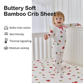 Okayinn BubblePanda Rayon Made from Bamboo Crib Sheets for Baby Boys Girls Neutral Soft Stretchy Fitted Crib Mattress Sheet Standard 52" x 28" (Strawberry)