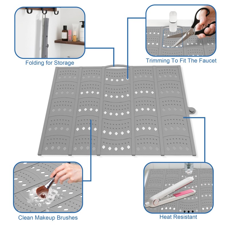 Mofason Bathroom Sink Top Cover Space Saver,Silicone Makeup Organizer Mat