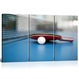 3 Piece Canvas Wall Art - Table Tennis Ball and Bat - Modern Home Decor Stretched and Framed Ready to Hang (28''H x 42''W)