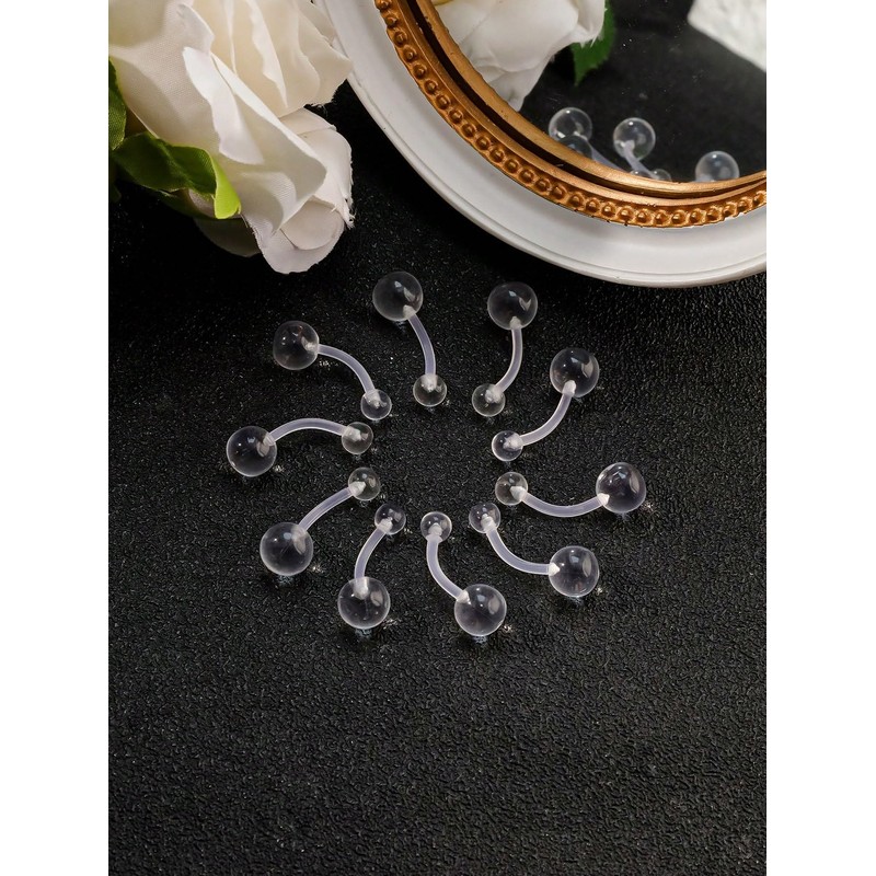 NIUSIMAN 14G Clear Belly Button Rings, Bioflex Plastic Bar Belly