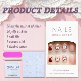 Press on Nails Short Square SWEKKE Fall Fake Nails Pink Full Cover Gold Apple Pear False Nails with Designs Glossy Glue on Nails Cute Acrylic Nails Manicure Artificial Nails for Women Girls 24Pcs