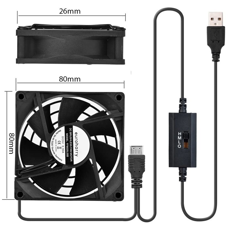 euroharry USB Fan, 80 mm Fan, with 3-Speed Adjustable 5