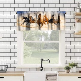 Horse Valances Curtains Horse Herd Running Windows Short Curtain Valance for Kitchen Living Room Bathroom Bedroom Farmhouse Decor with Rod Pocket, One Panel 54X18 Inches
