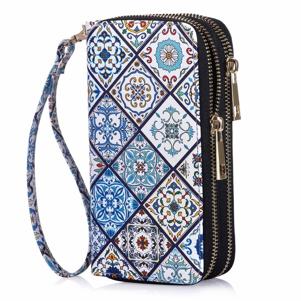 HAWEE Double Zipper Wallet for Woman Clutch Purse with Cell