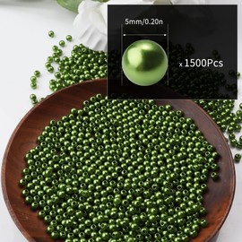 Chuyau 1500pcs Green 5mm Pearl Beads with Hole Round Pearls for Crafting Loose Pearl Beads for Jewelry Making Fake Pearls Bead for Bracelets Necklaces Earrings Key Chains Accessories DIY
