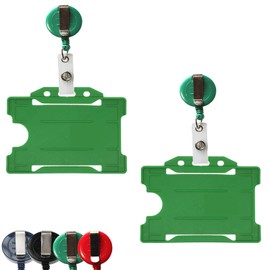2 Pack / 25 Pack ID Badge Reel Retractable Yo Yo with ID Card Badge Holder - Extendable Pull Out, Belt Carabiner Clip-on for Work Office School Students (25 Green Badge Reels and 25 ID Card Holders)