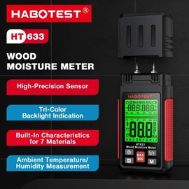 Wood Moisture Meter Digital for Wood Measurement, Pin Type Moisture Tester with Tri Color Backlight, Accurate Moisture Detection Tool for Lumber & Building Materials