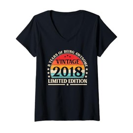Womens Vintage 2018 Limited Edition 8 Year Old Gifts 8th Birthday V-Neck T-Shirt