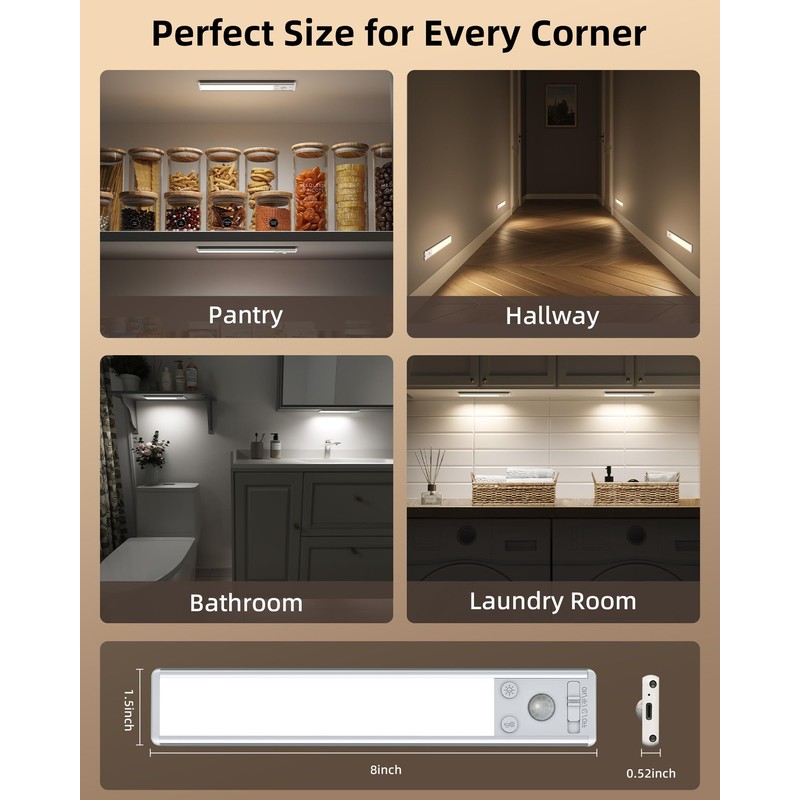 EZVALO Under Cabinet Lighting, 2400mAh Rechargeable Motion Sensor Light Indoor,