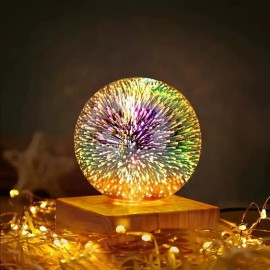 Globe LED 3D Fireworks Night Light Lamp Small Globe Wood Base Light New