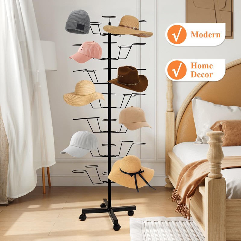 uyoyous 7-Tier Rotating Hat Rack, Freestanding Hat Display Stand with