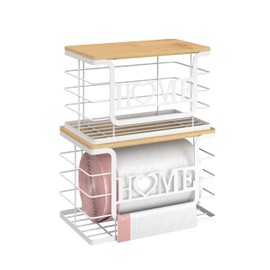 Trash Bag Holder, Thipoten Trash Bags Dispenser with Bamboo Top, Suitable for Garbage Bags Purchased Online or Supermarket, Perfect Storage Organizers for Cabinet, Under Sink (White, 2pack-XL/L)