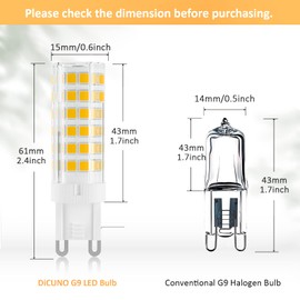 DiCUNO G9 LED Bulb, Ceramic Base Light Bulb 6W (60W Halogen Equivalent), 550LM, Warm White 3000K, Non-Dimmable Replacement for Home Lighting, 12-Pack