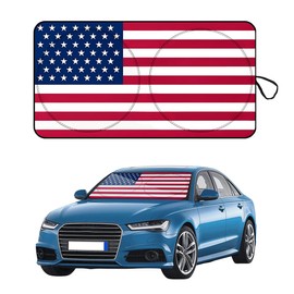 FSTURIOS Car Windshield Sun Shade, 64" x 34" American Flag Car Windshield Cover Keep Your Vehicle Cool, Auto Front Window Sunshade Sun Heat and UV Rays Blocker Fits Most Cars (USA Original Flag)