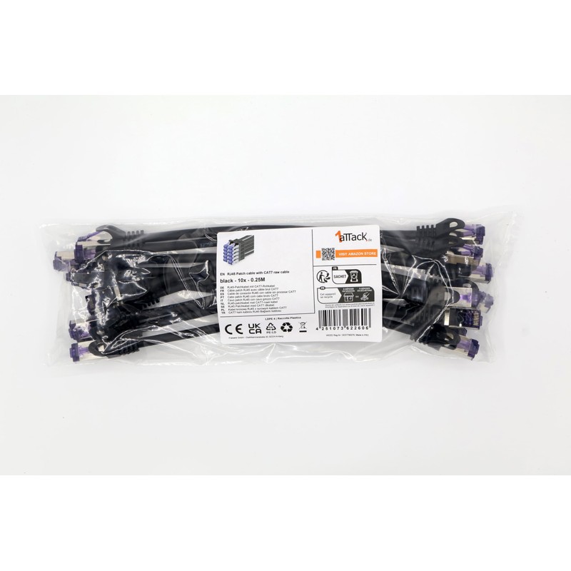 1aTTack.de 10x 0.25 M CAT7 Netzwerkkabel - 10 Gigabit -