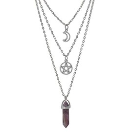 YUNCHONGuk Moon Pentagram Necklace Gothic Necklace for Women Multilayer Necklace Healing Crystal Necklace Black Chakra Necklace for Women Girl Valentine's Day Mothers Day Gifts (Purple)