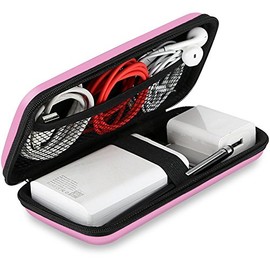 iMangoo Shockproof Carrying Case Hard Protective EVA Case Impact Resistant Travel 12000mAh Bank Pouch Bag USB Cable Organizer Earbuds Sleeve Pocket Accessory Smooth Coating Zipper Wallet Pink