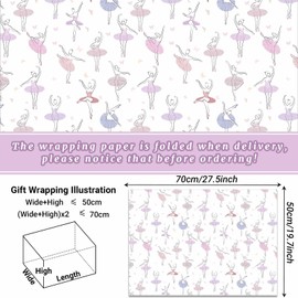 Sanixn 12 Sheets Ballerina Wrapping Paper Ballet Dancers Butterfly Printed Gift Wrap Paper for Ballerina Birthday Princess Theme Party Baby Shower Supplies, 20" x 28"