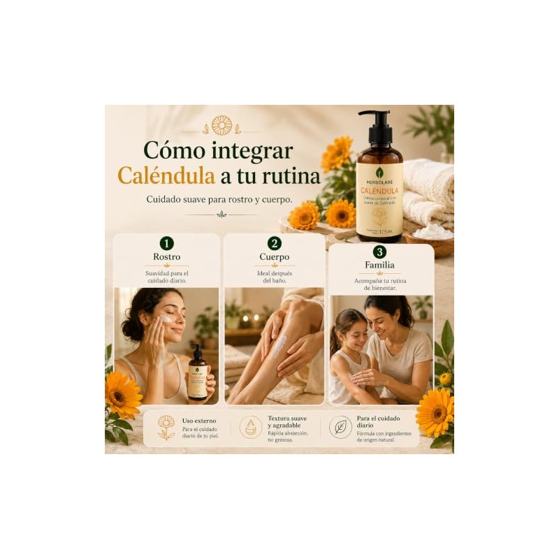 Herbolare Crema Natural de Caléndula 125 ml para Piel Sensible
