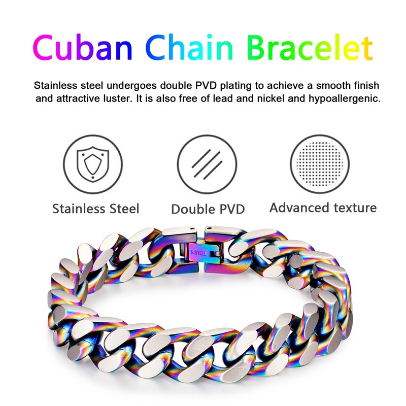 LUCKY2+7 Bracelets for Men-Stainless Steel Fold Over Clasp Cuban Chain