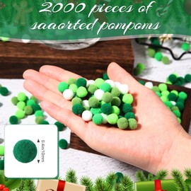 Tegeme 2000 Pieces Pom Poms 1 cm Assorted Pompoms and Crafts Fuzzy Balls for Autumn Thanksgiving Christmas DIY Arts and Craft Making Decorations(Green Series)