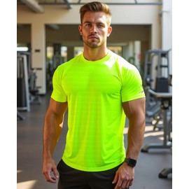 RGJU Mens Running Shirt Reflective(neon Green,XXL)