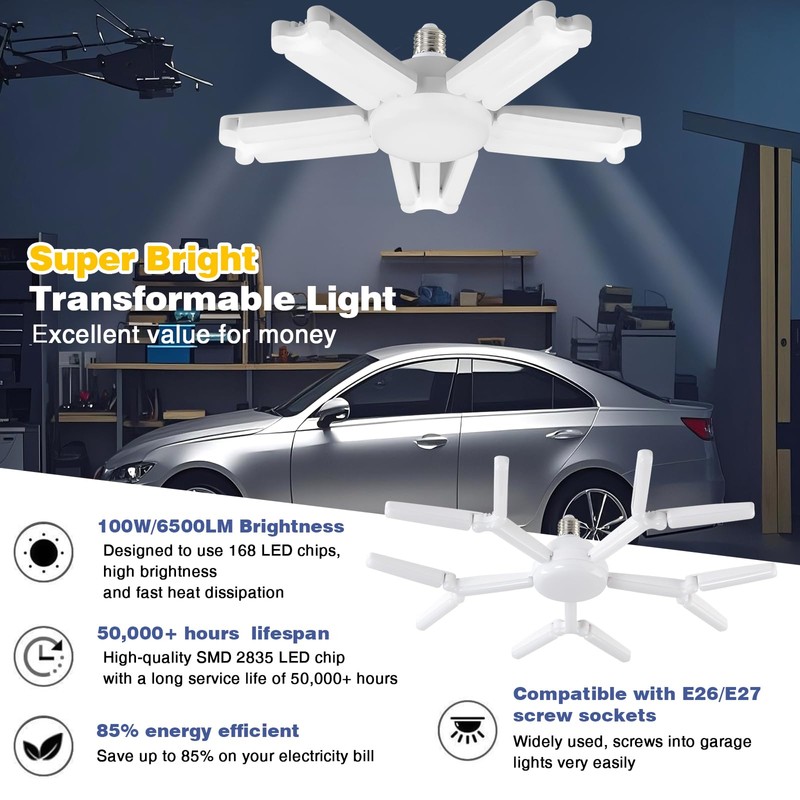 Ofenrd 2 Pack Garage Light Super Bright 6500K LED Ceiling