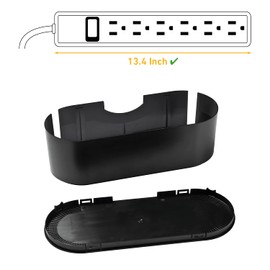 D-Line Cable Management Box, Power Strip Holder, Floor Outlet Hiders, Desk Cord Organizer, Cover TV Wires, Wire Storage, Extension Hider, Office Concealer for Cords, Baby Proof Cables - Large, Black