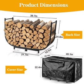 facka 40 Inch Firewood Rack Outdoor with Cover, Metal Wood Rack