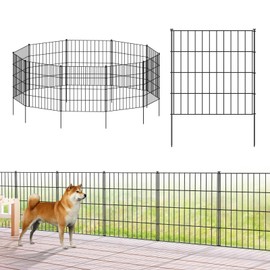 FOREHOGAR Metal Garden Fence 28in (H) x 23.3ft (L), 10 Panels + 11 Stakes Dog Fence Border Fence Animal Barrier, No Dig Garden Fencing for Yard Flower Bed Lawn Patio Outdoor, PIN282810 Black