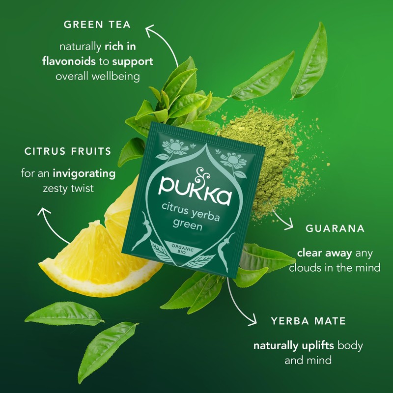 Pukka Herbs, Citrus Yerba Green Tea, Organic, Herbal Tea Box