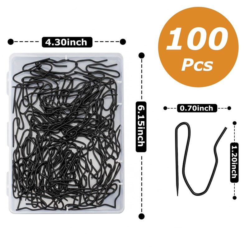 100 Pack Black Metal Curtain Hooks Pin-On Drapery Hooks,Suitable for
