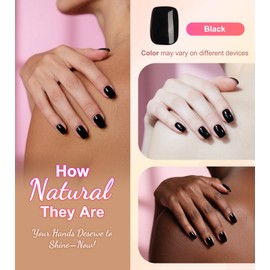Morily Black Press on Nails Short, Square Shaped Gloosy Fake Stick on Nails for Women in 16 Sizes, 32 Pcs Reusable Full Cover Artificial False Fingernails