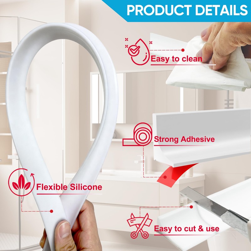 Zehiels 39" Shower Threshold Water Dam Silicone Shower Water Guard