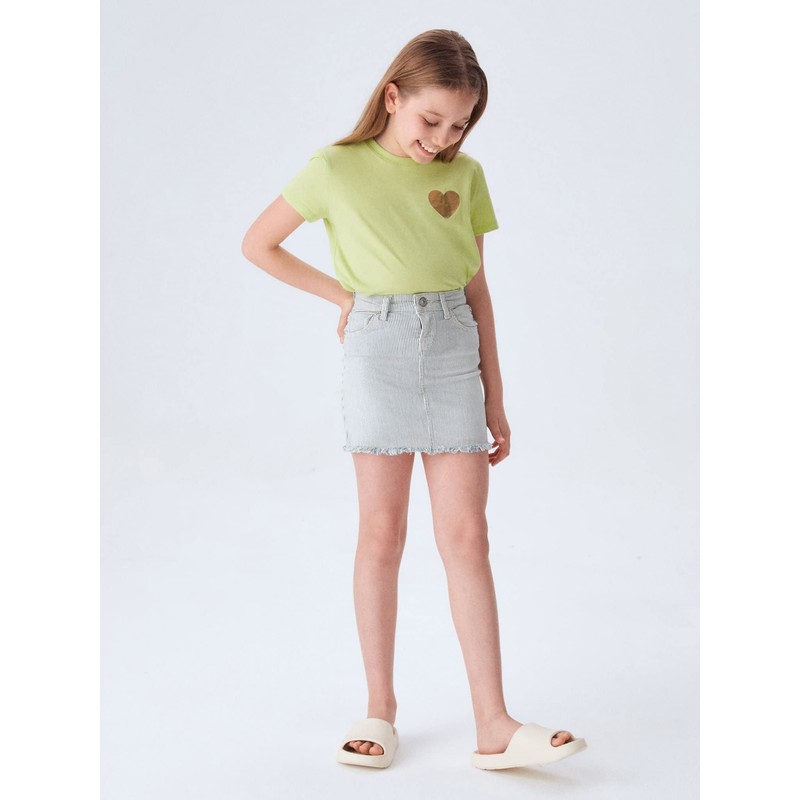 LTB Jeans Girls Lime G Skirt, Bleach Line Wash 53708