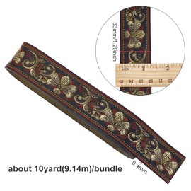 FINGERINSPIRE 9.1 m 33 mm Vintage Jacquard Ribbon Black Jacquard Ribbon Gold Red Bee Floral Embroidered Jacquard Ribbon Flowers Woven Ribbon for DIY Clothing Accessories Embellishment