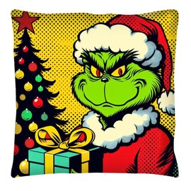 The Beach Stop Pop Art The Grinch Accent Cushion Cover | Colourful Home Decor Gift Idea | 45x45cm 18x18” | The Grinch