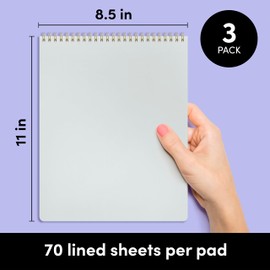 PAPERAGE Top Bound Spiral Notebook, 3 Pack, Lined Notepad, (Lavender/Blush/Light Grey), 70 Sheets (140 Pages) Per Notebook, Wide/Legal Ruled, 8.5 inches x 11 inches