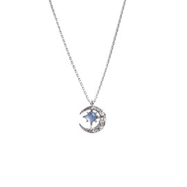 Eomsky Moonstone Chain, Moon Star Necklace, Ladies 925 Sterling Silver with Blue/Pink, Moon Pendant Necklace Jewelry Gift for Ladies Girls