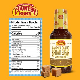 Country Bob's Smoked Garlic & Brown Sugar Wing Sauce - Savory Blend of Garlic, Sweet Brown Sugar, and Hickory Smoke - Ideal for Wing Lovers! Made with Tomato, Garlic Powder, Vinegar, and More - 18 oz