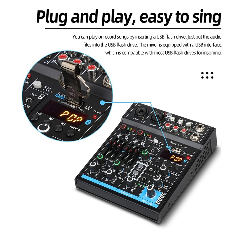 Depusheng M4 Professional Audio Mixer Sound Card Console Interface System