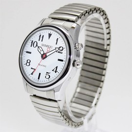 SHMIOU English Talking Watch Unisex for Seniors Visually Impaired Expanding Strap Quartz Analog Voice with Alarm Clock Date XM-2210-03
