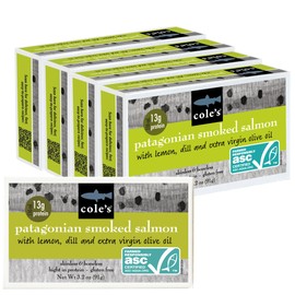 Cole's Patagonian Smoked Salmon Fillet w/Lemon & Dill in Extra Virgin Olive Oil | 3.2 oz Hand-Packed Smoked Salmon Canned | 13g Protein | Pack of 5