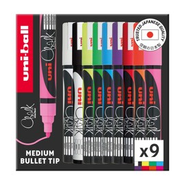 uni-ball Chalk Marker, Medium Bullet Tip, Assorted Colours (9-Pack)