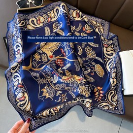 PoeticEHome 100% Pure Mulberry Silk Square Scarf 27"x27" Women Neckerchief Headscarf Gift Packed, Y2 - Dark Blue Twin Birds, 27"x27"(68x68cm)
