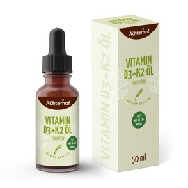 vom-Achterhof Vitamin D3 K2 drops 50ml | 1400 daily doses, 1000 IU | highly concentrated | Vitamins dissolved in natural MCT oil | without artificial additives | Pipette bottle for easy dosing | from the aft yard