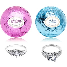Ocean Breeze Lavender Bath Bombs Gift Set of 2 with Size 9 Ring Surprise Inside Each Made in USA