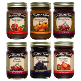 Dillman Farm Classic Fruit Butters and Preserves Christmas Variety 6 Pack - All Natural, Gluten-Free, Non-GMO, Vegan, Kosher, Eco-Friendly, Preservative Free, Corn Syrup Free - Made in USA, 16oz (Pack of 6)