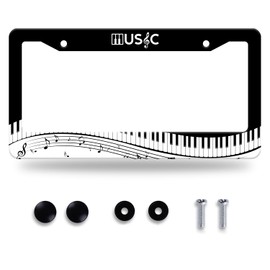 Piano License Plate for Music Lover License Plate Stainless Steel Funny License Plate Decorative with Screws Size 12.3" x 6.3" for Women Men